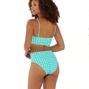 Juniors Aqua Blue Ninety-Nine Bandeau Cutout Swimsuit, Houndstooth, XXL